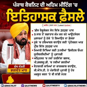 ਪੰਜਾਬ ਕੈਬਨਿਟ ਦੀ ਅਹਿਮ ਮੀਟਿੰਗ 'ਚ ਲਏ ਗਏ ਇਤਿਹਾਸਕ ਫ਼ੈਸਲੇ - ਮੁੱਖ ਮੰਤਰੀ ਭਗਵੰਤ ਮਾਨ