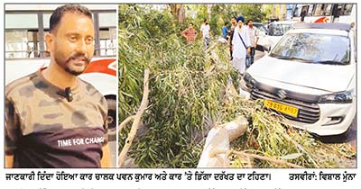 ਪਿੰਡ ਬੱਬੇਹਾਲੀ ਨੇੜੇ ਸੜਕ ’ਤੇ ਜਾਂਦੀ ਕਾਰ ਉੱਪਰ ਡਿੱਗਾ ਦਰੱਖ਼ਤ ਦਾ ਟਾਹਣਾ