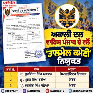 ਅਕਾਲੀ ਦਲ ਵਾਰਿਸ ਪੰਜਾਬ ਦੇ ਵਲੋਂ ‘ਤਾਲਮੇਲ ਕਮੇਟੀ' ਨਿਯੁਕਤ