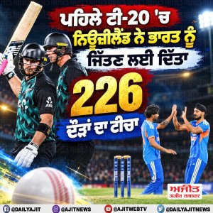 ਪਹਿਲੇ ਟੀ-20 'ਚ ਨਿਊਜ਼ੀਲੈਂਡ ਨੇ ਭਾਰਤ ਨੂੰ ਜਿੱਤਣ ਲਈ ਦਿੱਤਾ 226 ਦੌੜਾਂ ਦਾ ਟੀਚਾ