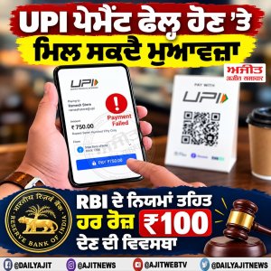 UPI ਪੇਮੈਂਟ ਫੇਲ੍ਹ ਹੋਣ ’ਤੇ ਮਿਲ ਸਕਦੈ ਮੁਆਵਜ਼ਾ, RBI ਦੇ ਨਿਯਮਾਂ ਤਹਿਤ ਹਰ ਰੋਜ਼ ₹100 ਦੇਣ ਦੀ ਵਿਵਸਥਾ